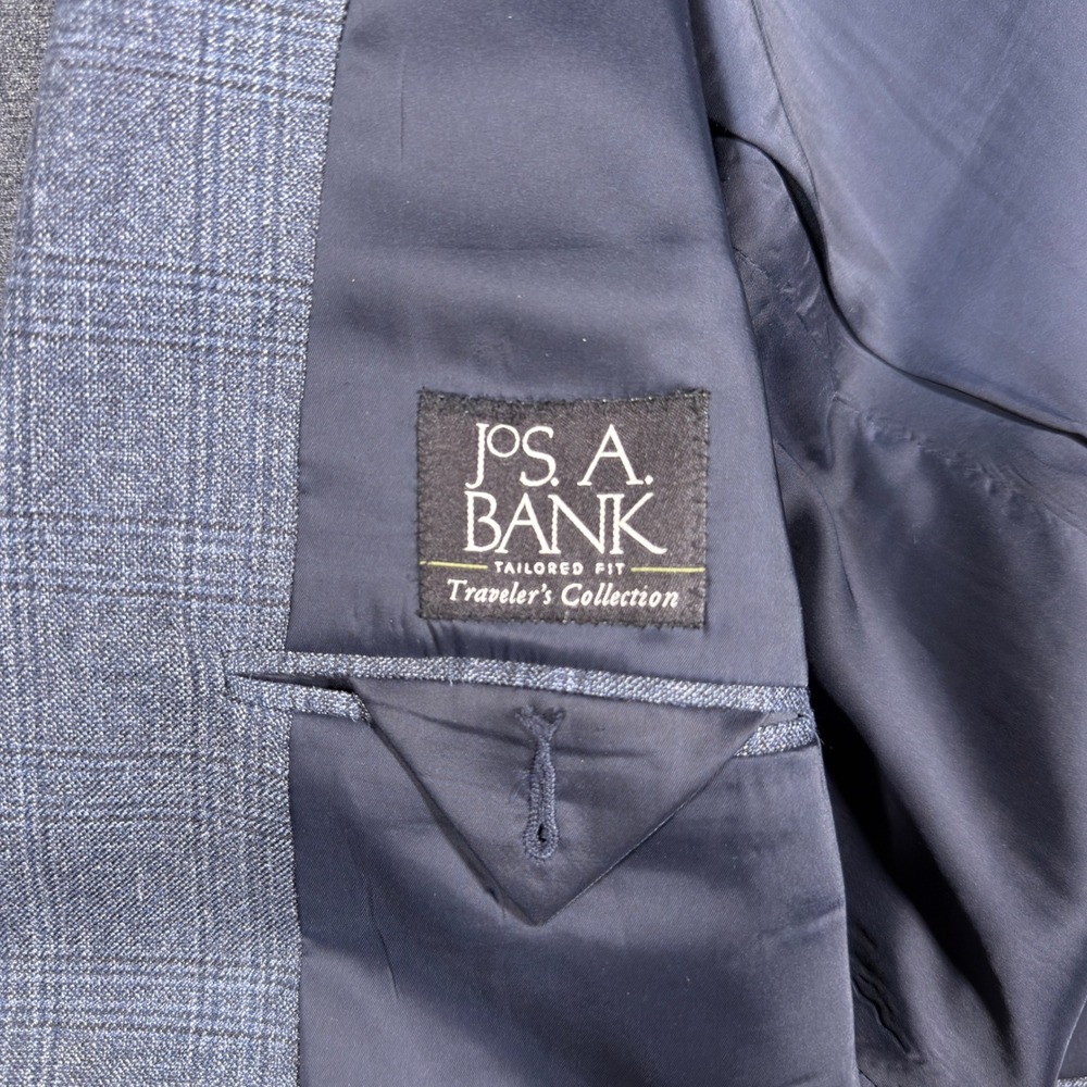 Jos. A. Bank Blazer Mens 42R Gray Plaid Silk Wool Traveler Summer Sport Coat - Picture 3 of 12